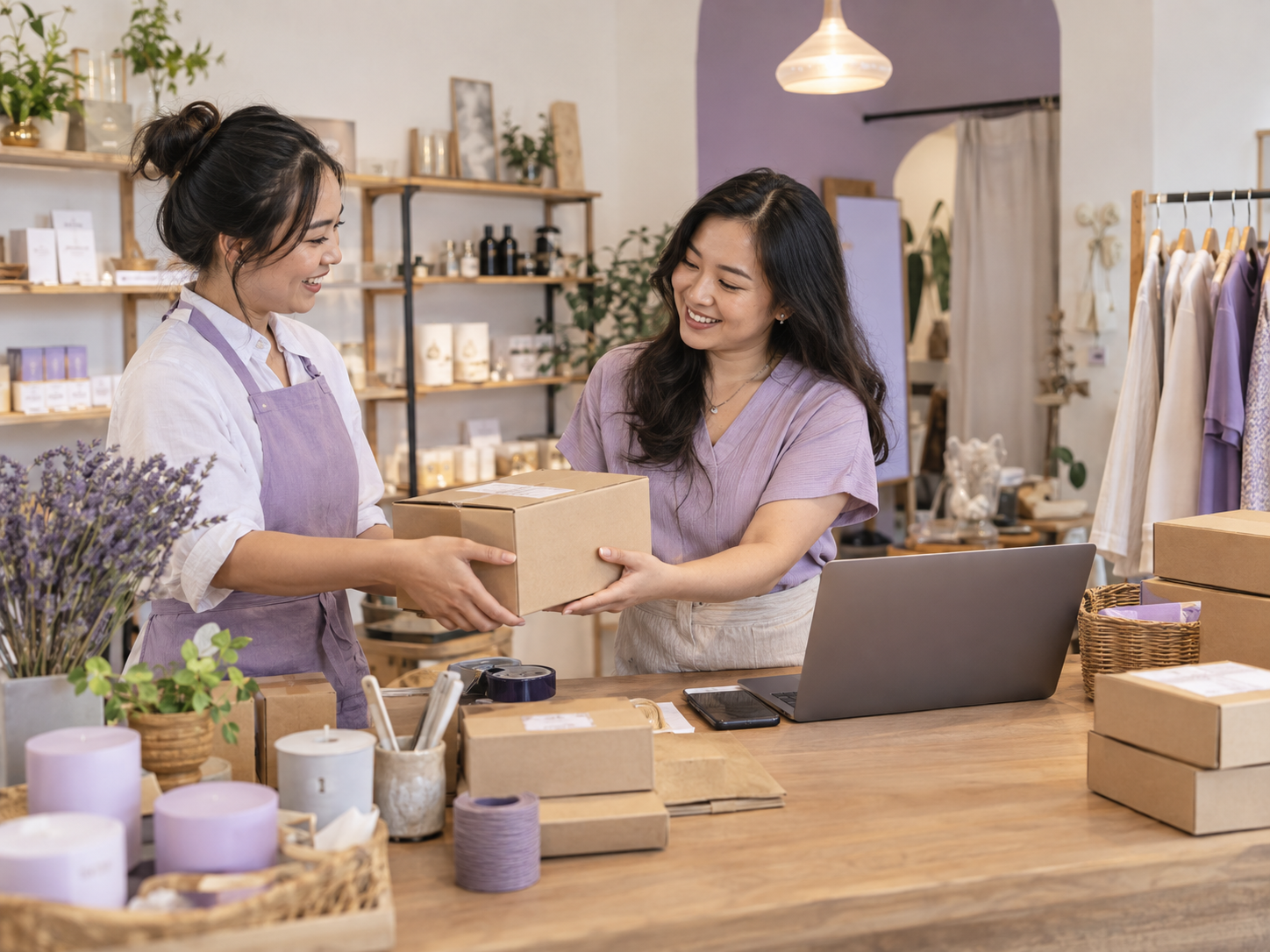 Chủ cửa hàng chuẩn bị đơn hàng